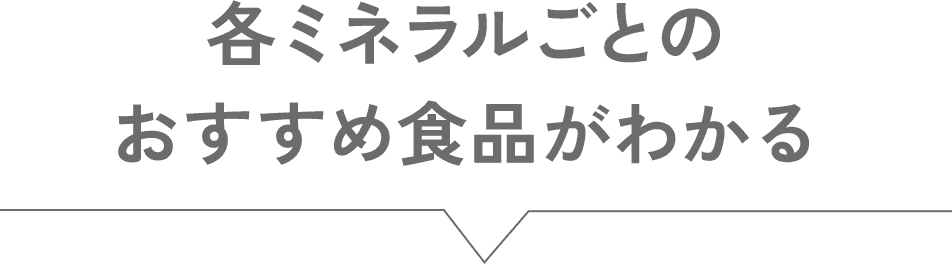 各ミネラルごとのおすすめ食品がわかる